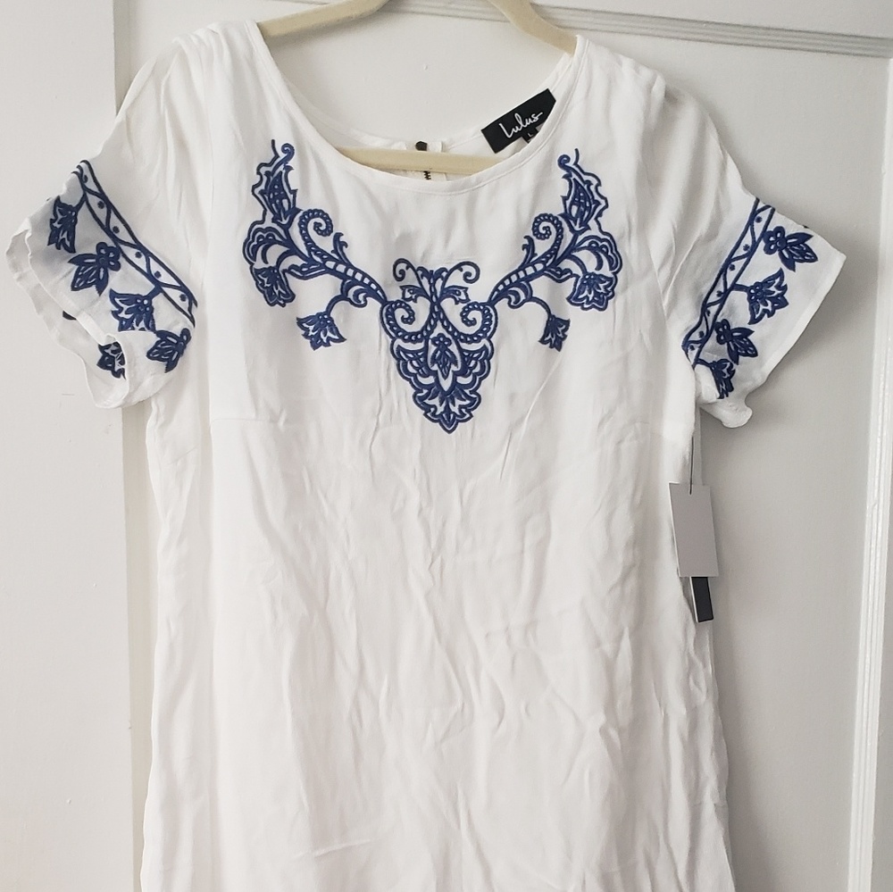 White and blue dress